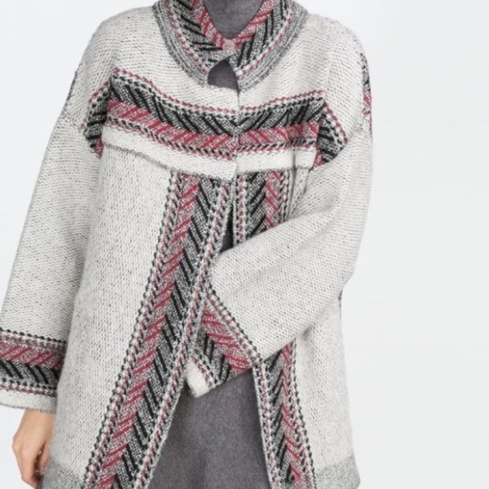 SOLD- Zara Oversized Dillon Marant Woven Ethnic Gray Sweater Jacket